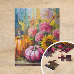 Colourful Autumn Floral and Pumpkins Jigsaw Puzzle