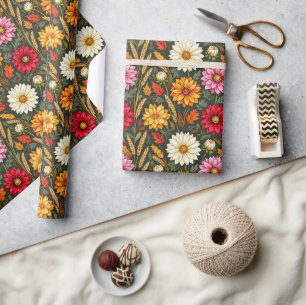 Colourful Autumn Floral Wrapping Paper