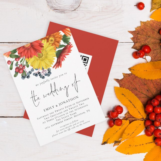 Colourful Autumn Florals QR Code Wedding Invitatio Invitation (Creator Uploaded)
