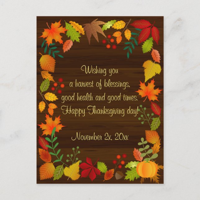 Colourful Autumn Foliage For Thanksgiving Invitation Postcard (Front)