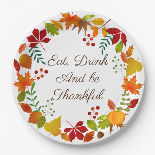 Colourful Autumn Foliage For Thanksgiving Paper Plate (Front)