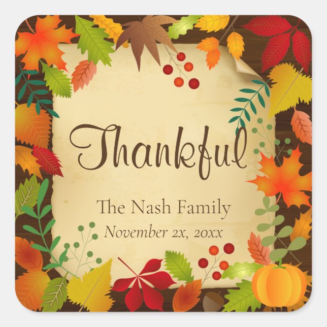 Colourful Autumn Foliage For Thanksgiving Square Sticker (Front)