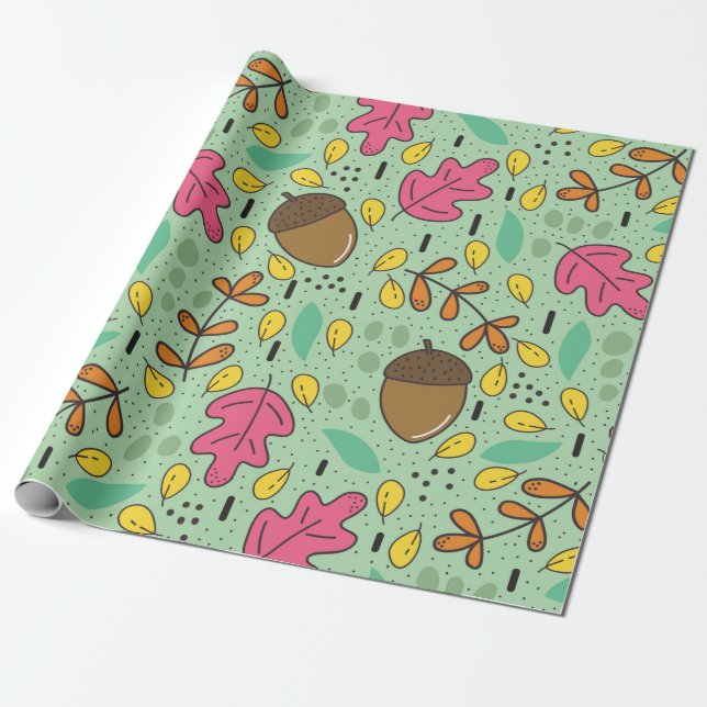 Colourful Autumn foliage pattern Wrapping Paper (Unrolled)