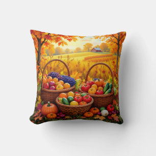 Colourful Autumn Harvest Baskets Cushion