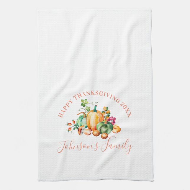 Colourful autumn harvest bouquet tea towel (Vertical)
