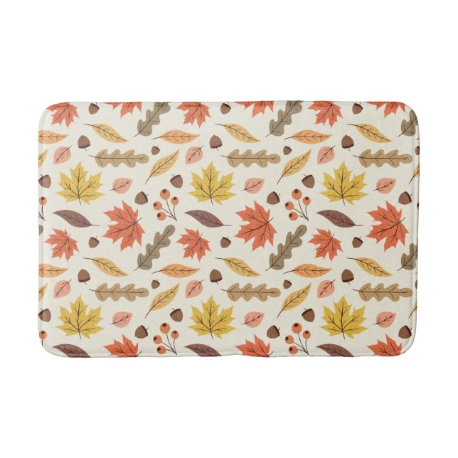 Colourful Autumn Leaf Fall Pattern Bath Mat (Front)