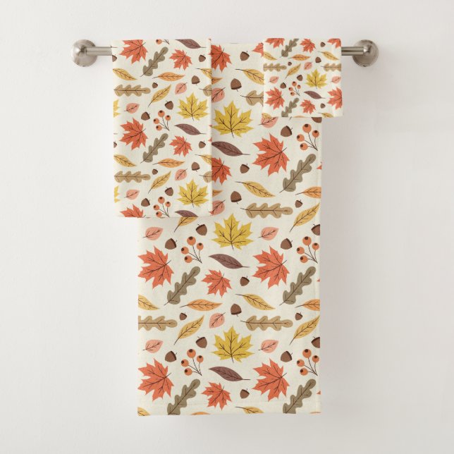 Colourful Autumn Leaf Fall Pattern Bath Towel Set (Insitu)