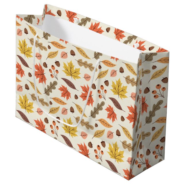 Colourful Autumn Leaf Fall Pattern Large Gift Bag (Front Angled)