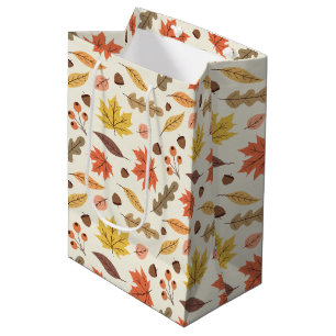 Colourful Autumn Leaf Fall Pattern Medium Gift Bag