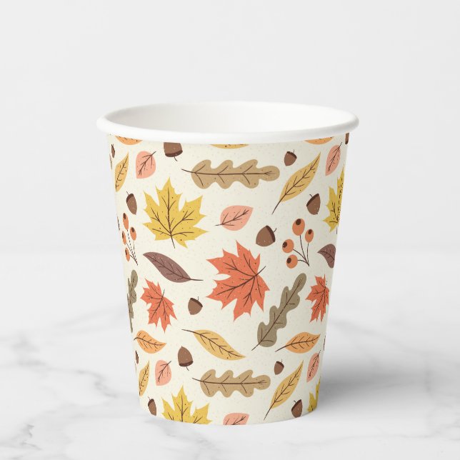 Colourful Autumn Leaf Fall Pattern Paper Cups (Front)