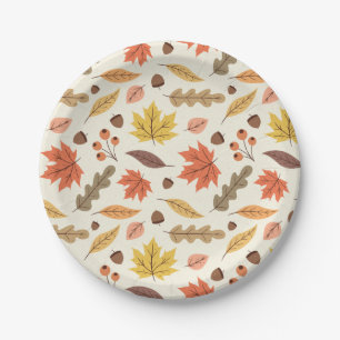 Colourful Autumn Leaf Fall Pattern Paper Plate