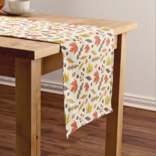 Colourful Autumn Leaf Fall Pattern Short Table Runner