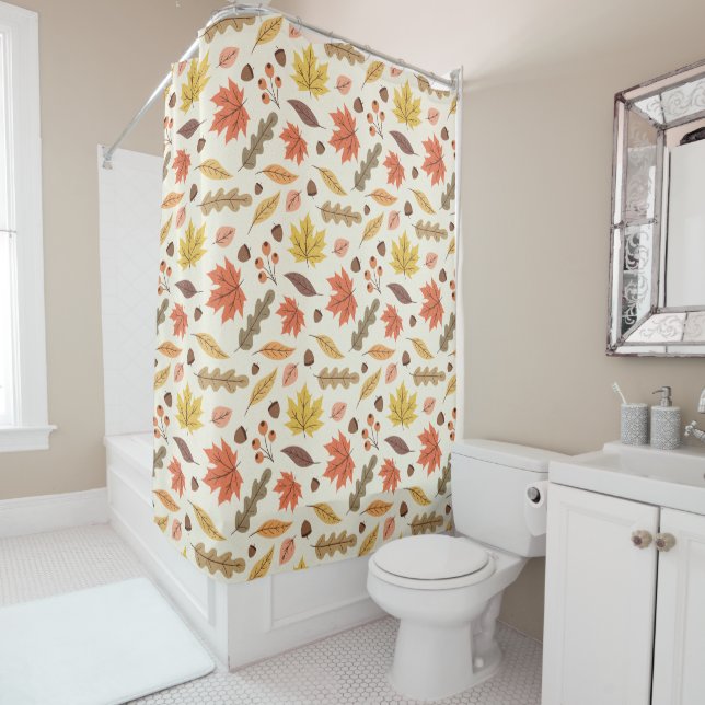 Colourful Autumn Leaf Fall Pattern Shower Curtain (In Situ)