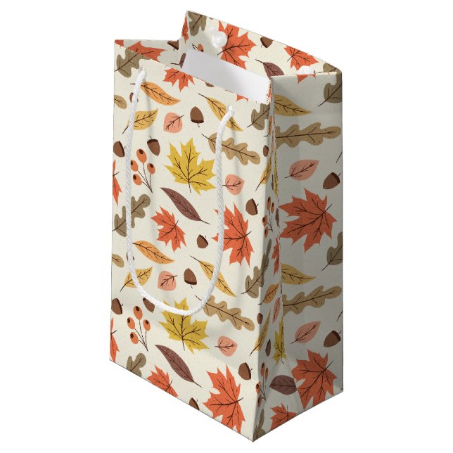 Colourful Autumn Leaf Fall Pattern Small Gift Bag (Front Angled)
