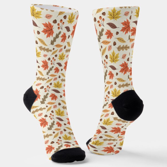 Colourful Autumn Leaf Fall Pattern Socks (Angled)
