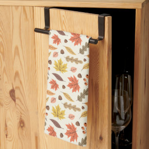 Colourful Autumn Leaf Fall Pattern Tea Towel