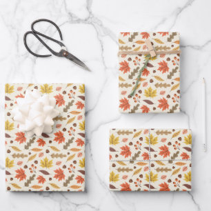 Colourful Autumn Leaf Fall Pattern Wrapping Paper Sheet