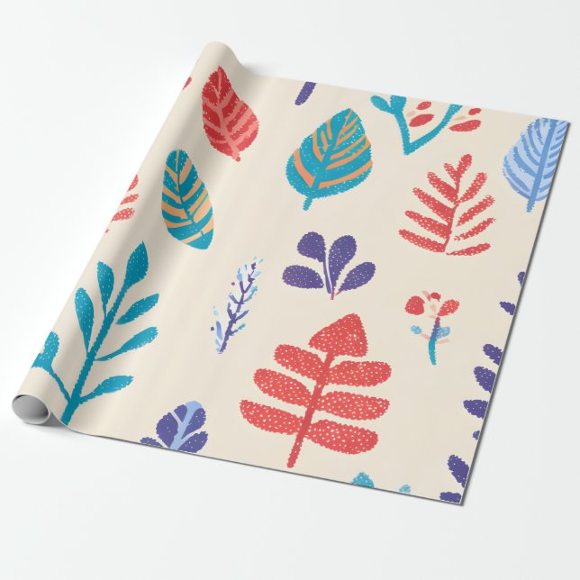 Colourful Autumn Leaf Wrapping Paper (Unrolled)