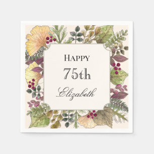 Colourful Autumn Leaves 75th Birthday Napkin