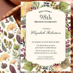 Colourful Autumn Leaves 98th Birthday Party Invitation