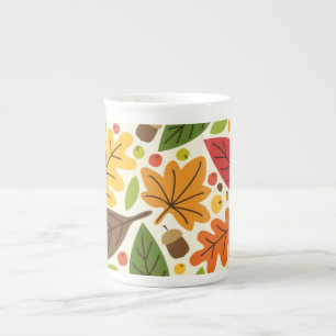 Colourful Autumn Leaves and Acorns Pattern Bone China Mug