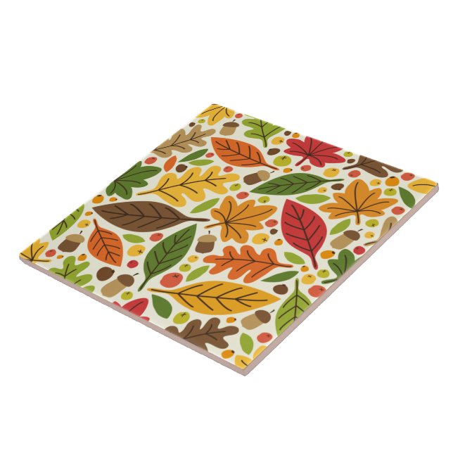 Colourful Autumn Leaves and Acorns Pattern Ceramic Tile (Side)
