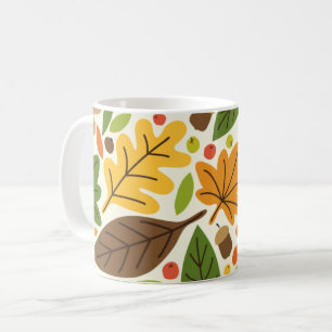Colourful Autumn Leaves and Acorns Pattern Coffee Mug