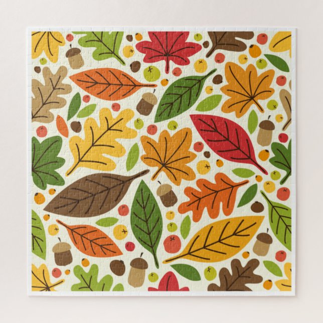 Colourful Autumn Leaves and Acorns Pattern Jigsaw Puzzle (Vertical)