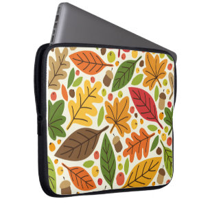 Colourful Autumn Leaves and Acorns Pattern Laptop Sleeve