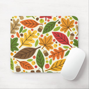 Colourful Autumn Leaves and Acorns Pattern Mouse Pad