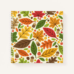 Colourful Autumn Leaves and Acorns Pattern Notebook