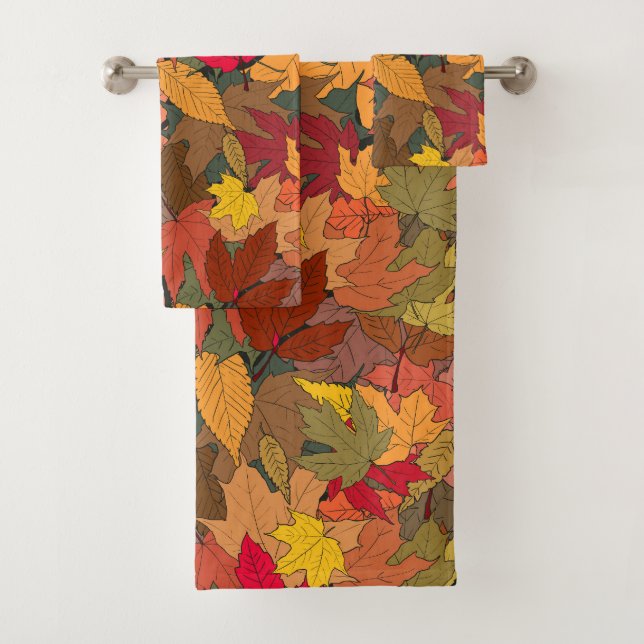 Colourful autumn leaves bath towel set (Insitu)