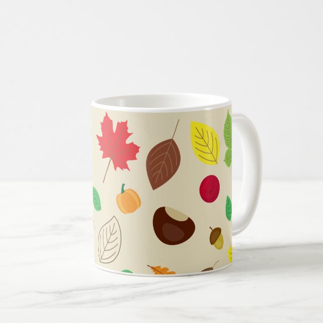 Colourful Autumn Leaves Berries Pumpkin Pattern Coffee Mug (Front Right)