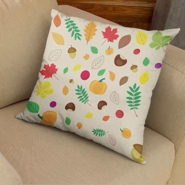 Colourful Autumn Leaves Berries Pumpkin Pattern Cushion (Creator Uploaded)
