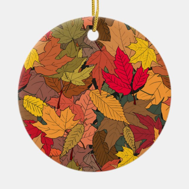 Colourful autumn leaves ceramic ornament (Front)