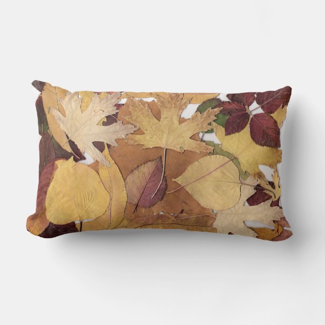 Colourful Autumn Leaves Collage Lumbar Cushion (Front)