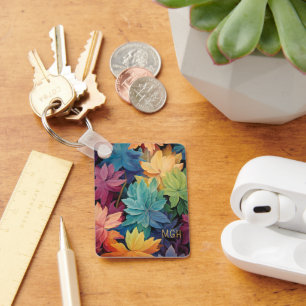 Colourful Autumn Leaves Custom Monogram Key Ring