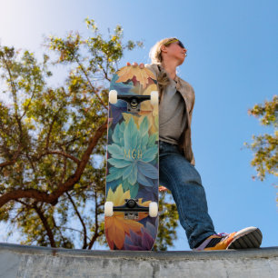 Colourful Autumn Leaves Custom Monogram Skateboard