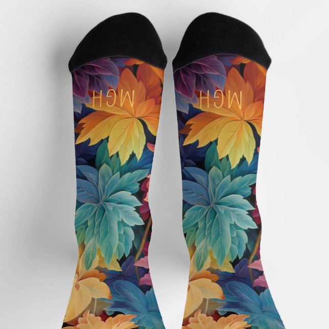 Colourful Autumn Leaves Custom Monogram Socks (Top)