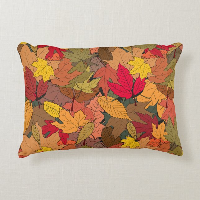 Colourful autumn leaves decorative cushion (Front)