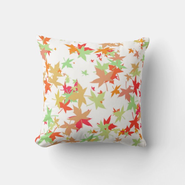 Colourful autumn leaves design throw pillow (Front)