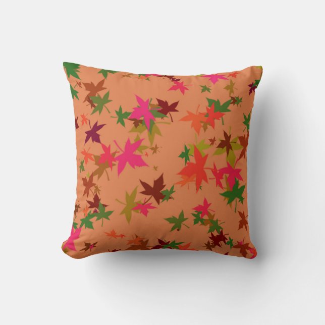 Colourful autumn leaves design throw pillow (Front)