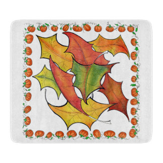 Colourful Autumn Leaves Fall Pumpkins Glass Cutting Board