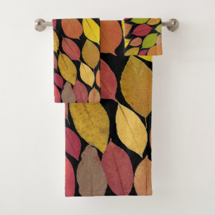 Colourful Autumn Leaves Foliage Acrylic Artwork Bath Towel Set