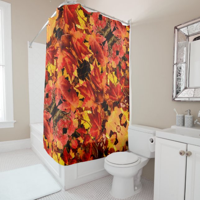 Colourful Autumn Leaves, gold red orange maple lea Shower Curtain (In Situ)