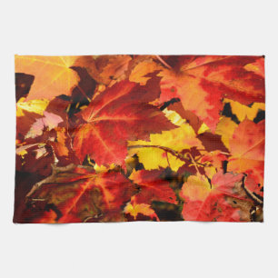 Colourful Autumn Leaves, gold red orange maple lea Tea Towel