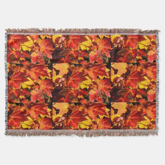 Colourful Autumn Leaves, gold red orange maple lea Throw Blanket (Front)