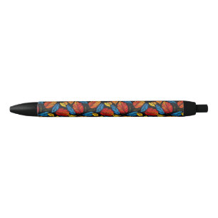 Colourful Autumn Leaves in Vibrant Pattern Black Ink Pen