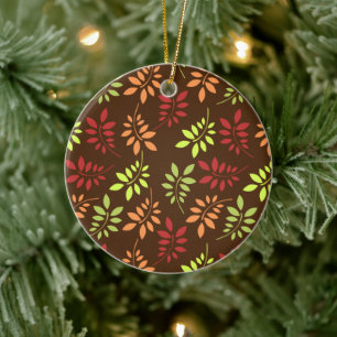 Colourful Autumn Leaves in Warm Tones Ceramic Orna Ornament