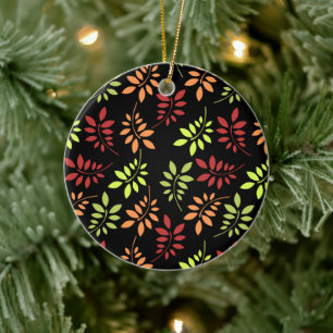 Colourful Autumn Leaves in Warm Tones Ceramic Orna Ornament